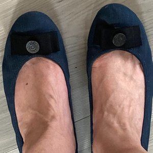 LANVIN Blue Denim Cloth w/Black Ribbon Ballet Flats/Shoes Fits 8.5